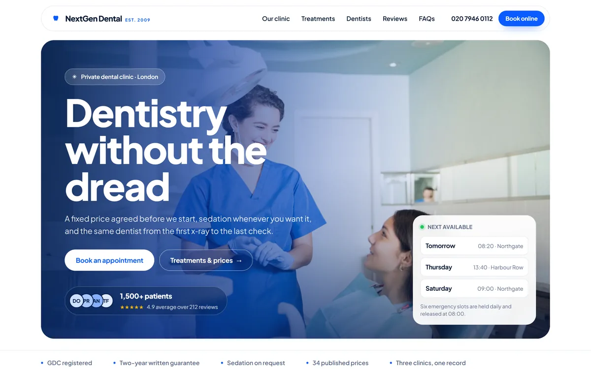 The NextGen Dental demo site homepage