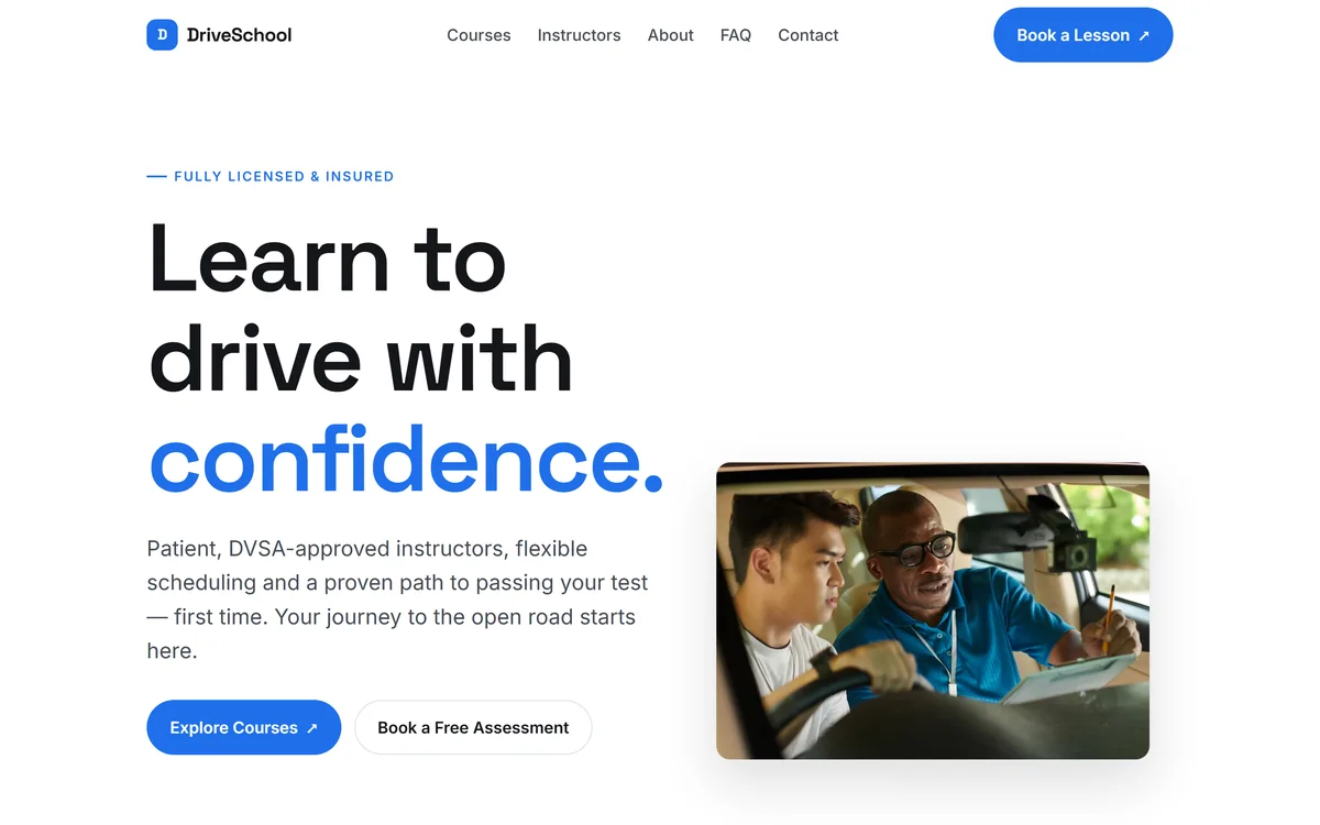 The DriveSchool demo site homepage