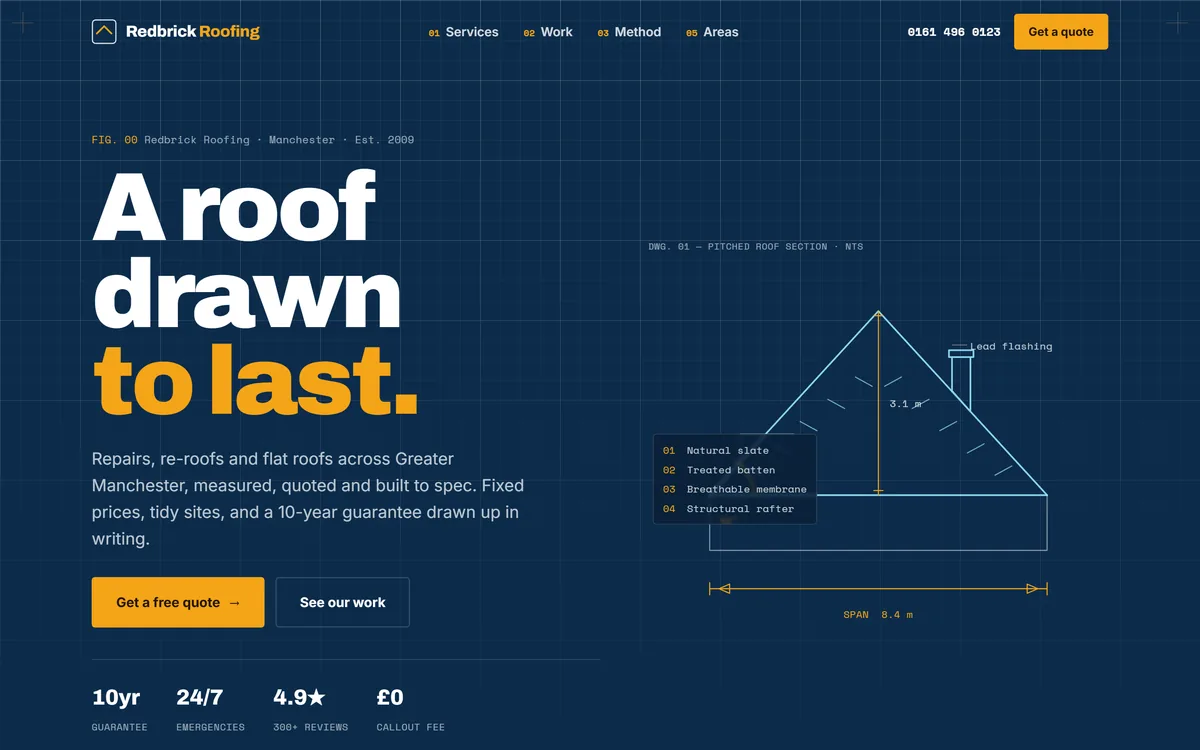 The Redbrick Roofing demo site homepage